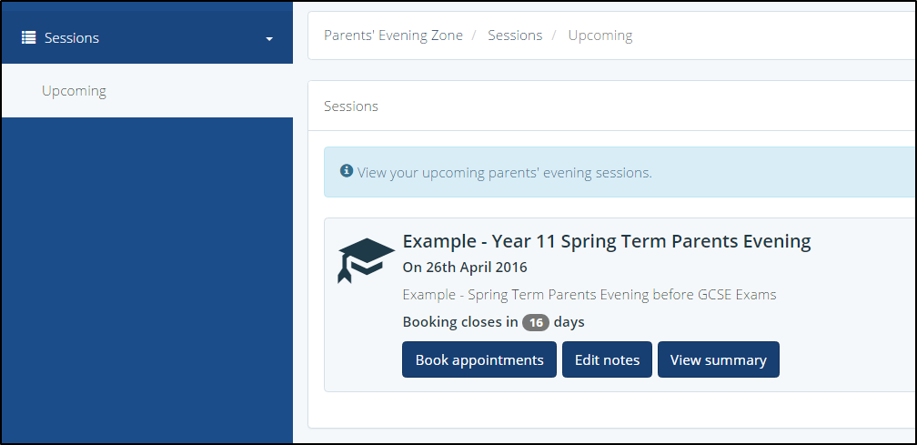 Parents Evening Zone Booking Open